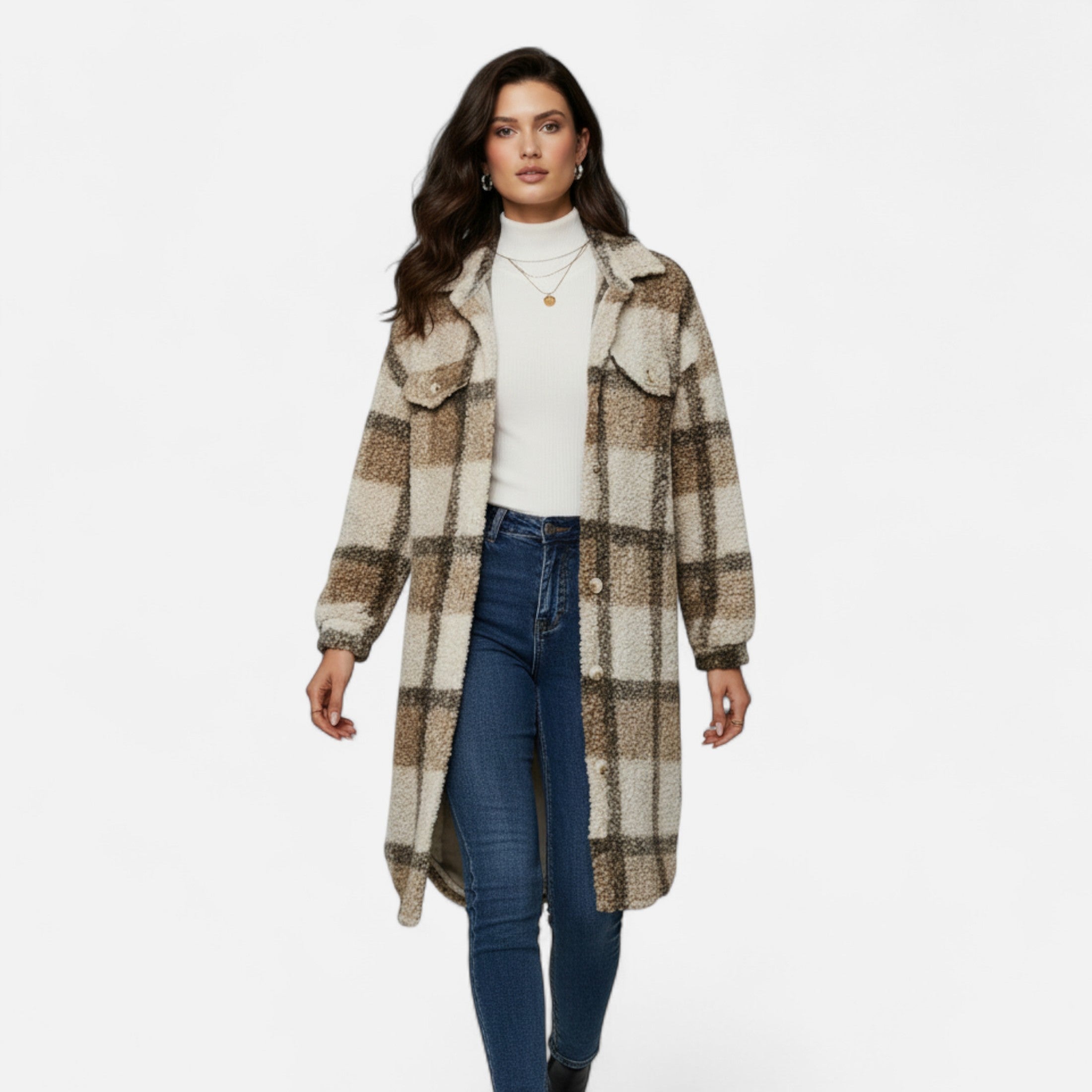 Ridinthewind - Elmbra | Lange Geruite Pluche Jas – Sherpa Stijl -