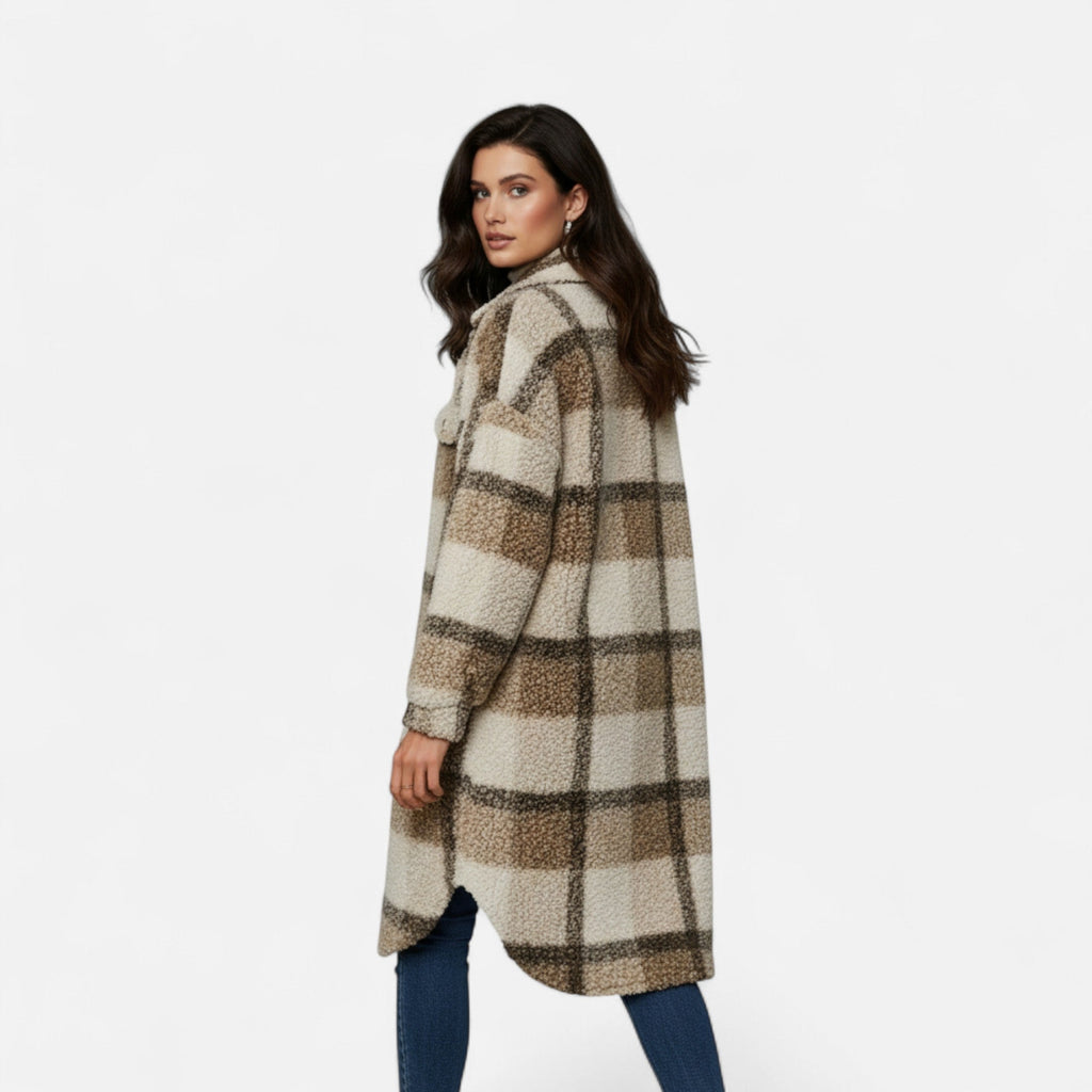Ridinthewind - Elmbra | Lange Geruite Pluche Jas – Sherpa Stijl -