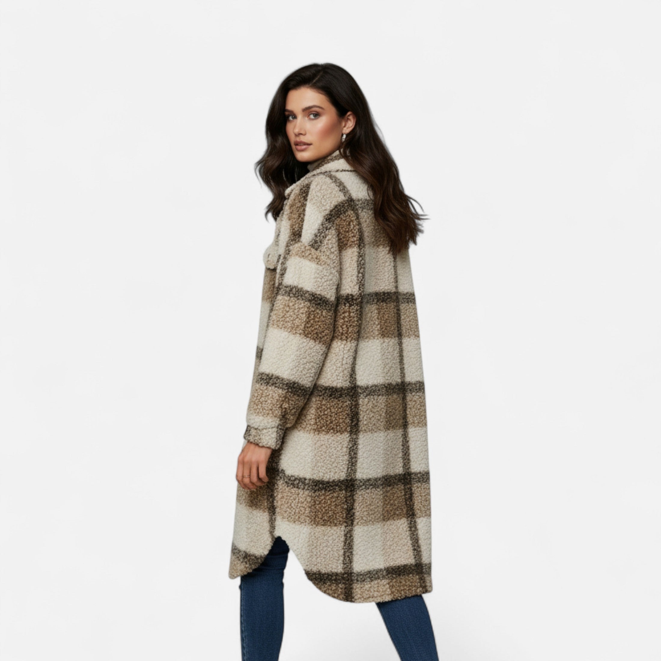 Ridinthewind - Elmbra | Lange Geruite Pluche Jas – Sherpa Stijl -