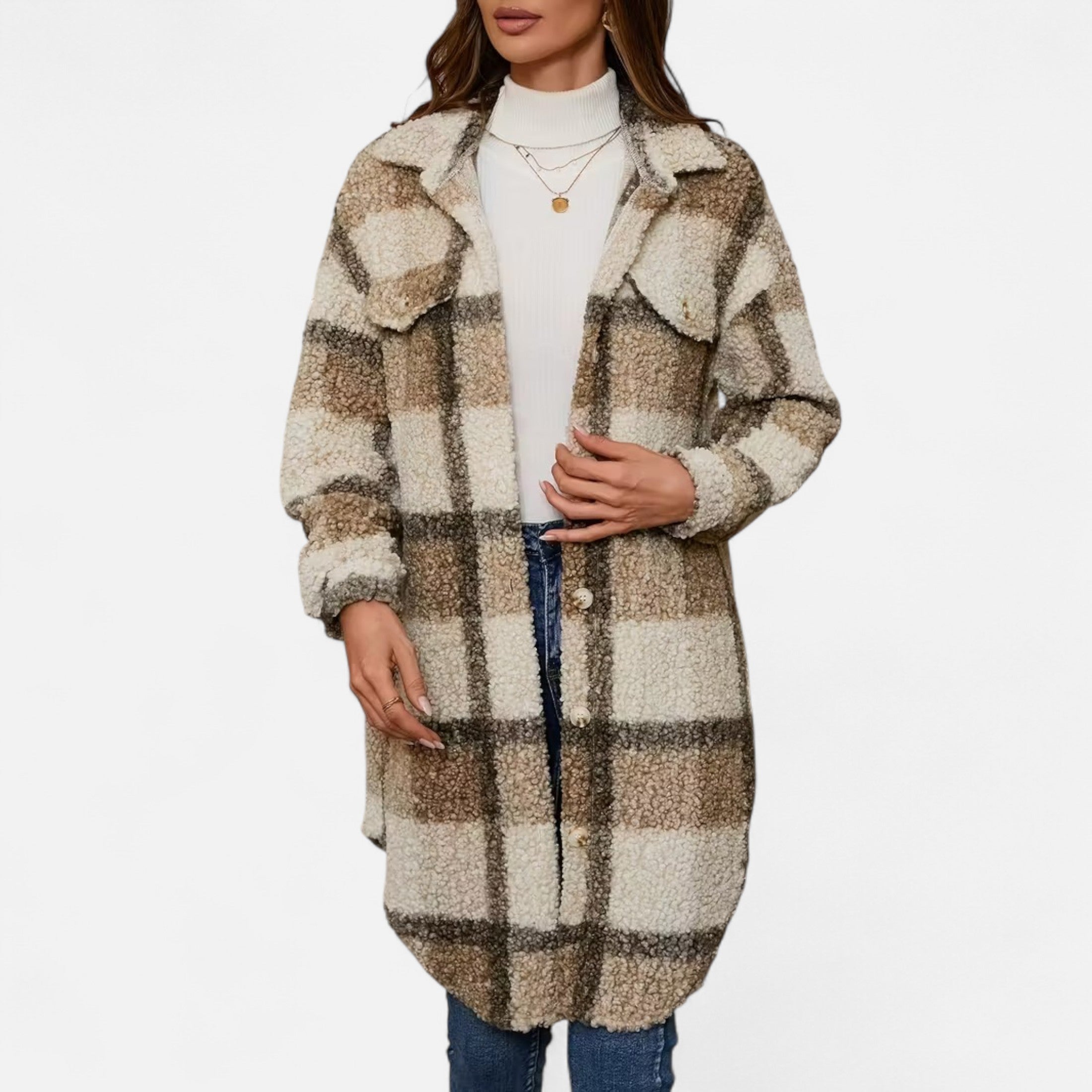 Ridinthewind - Elmbra | Lange Geruite Pluche Jas – Sherpa Stijl -