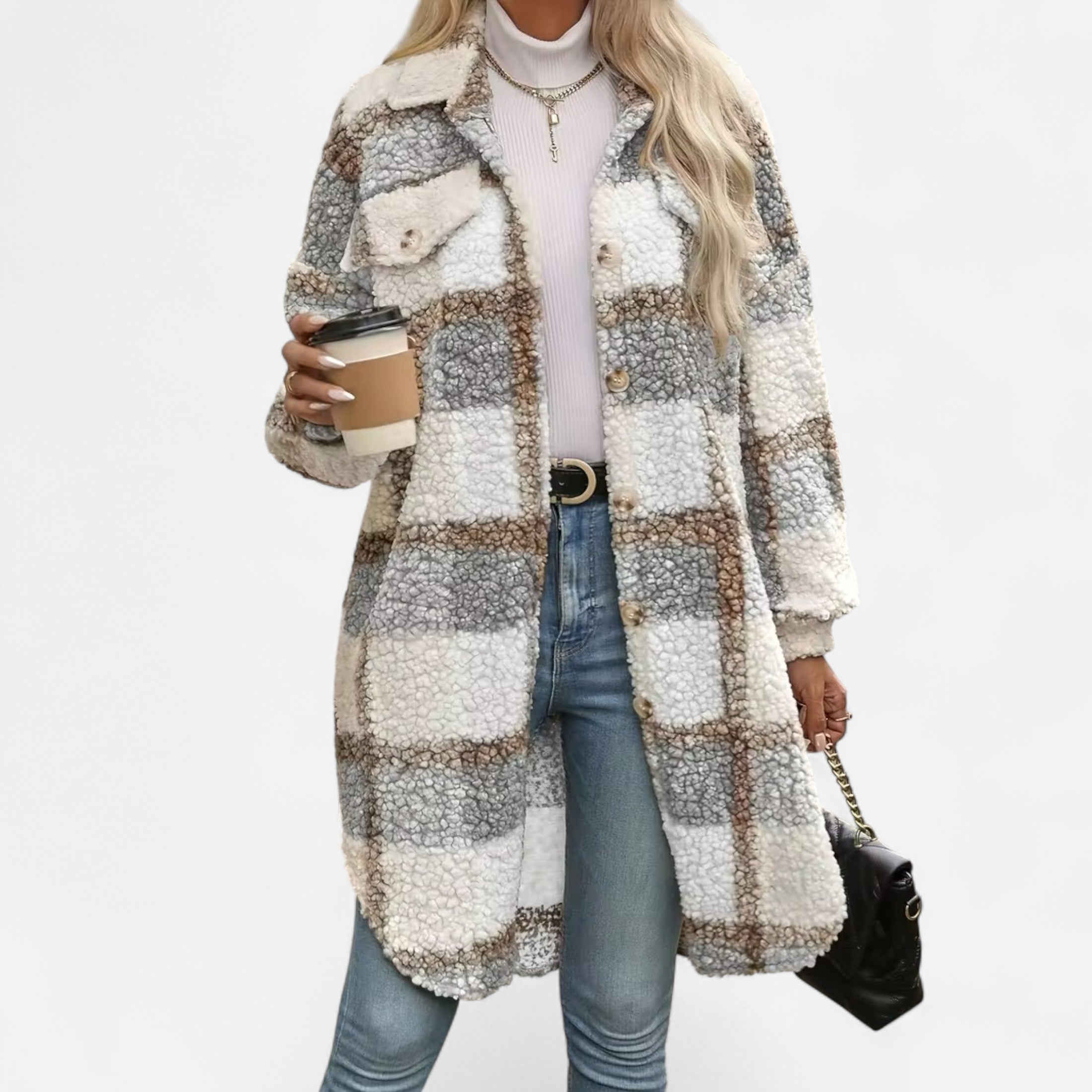 Ridinthewind - Elmbra | Lange Geruite Pluche Jas – Sherpa Stijl -
