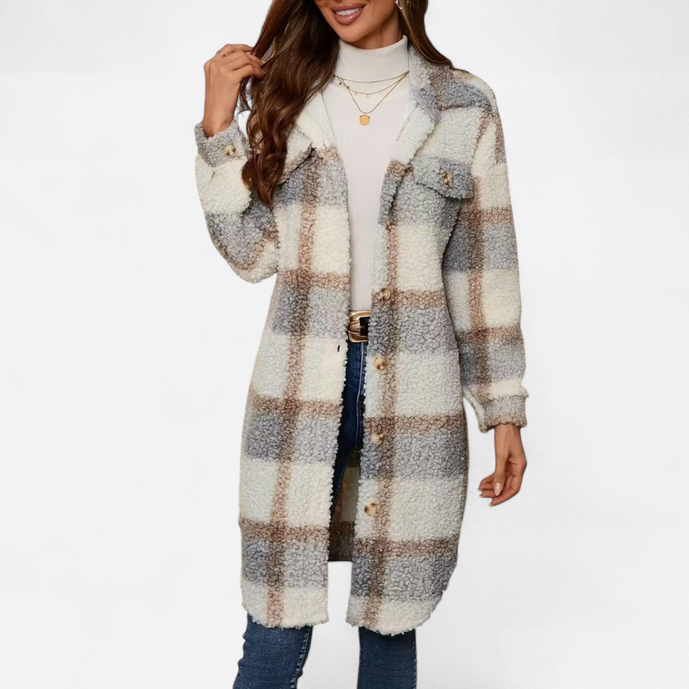Ridinthewind - Elmbra | Lange Geruite Pluche Jas – Sherpa Stijl -