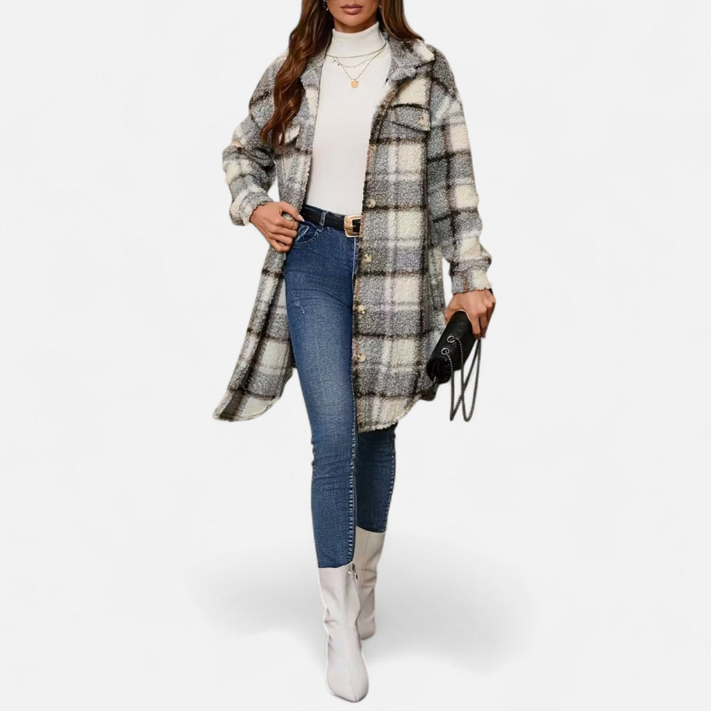 Ridinthewind - Elmbra | Lange Geruite Pluche Jas – Sherpa Stijl -