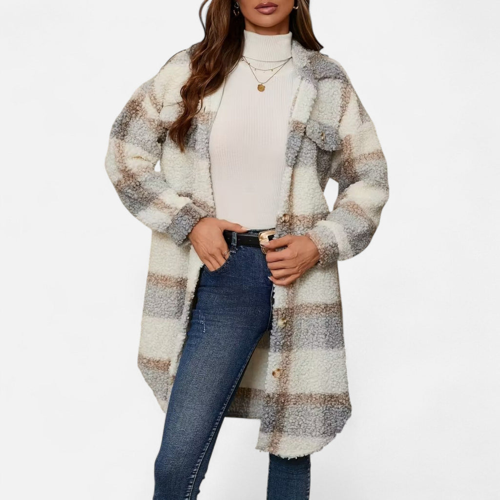 Ridinthewind - Elmbra | Lange Geruite Pluche Jas – Sherpa Stijl -