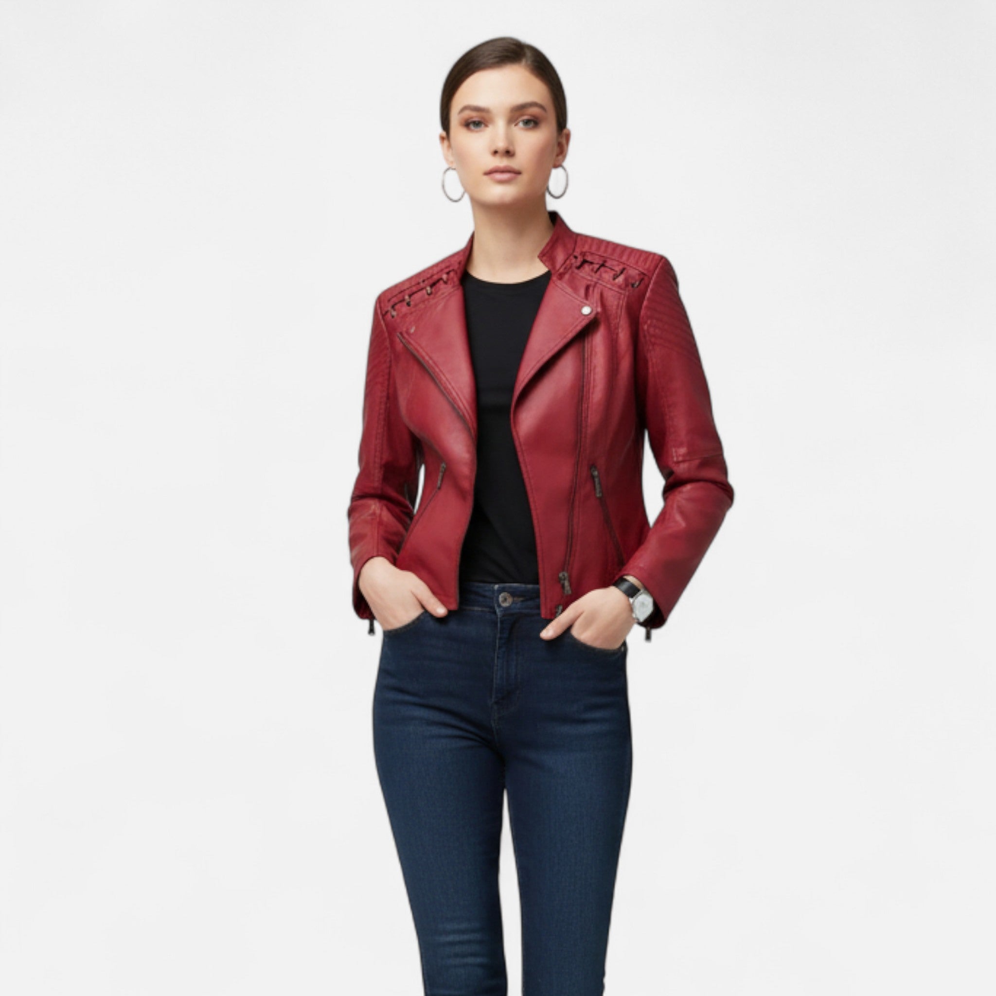 Ridinthewind - Everleigh | Slim Fit Jas met rits – Leer met revers -