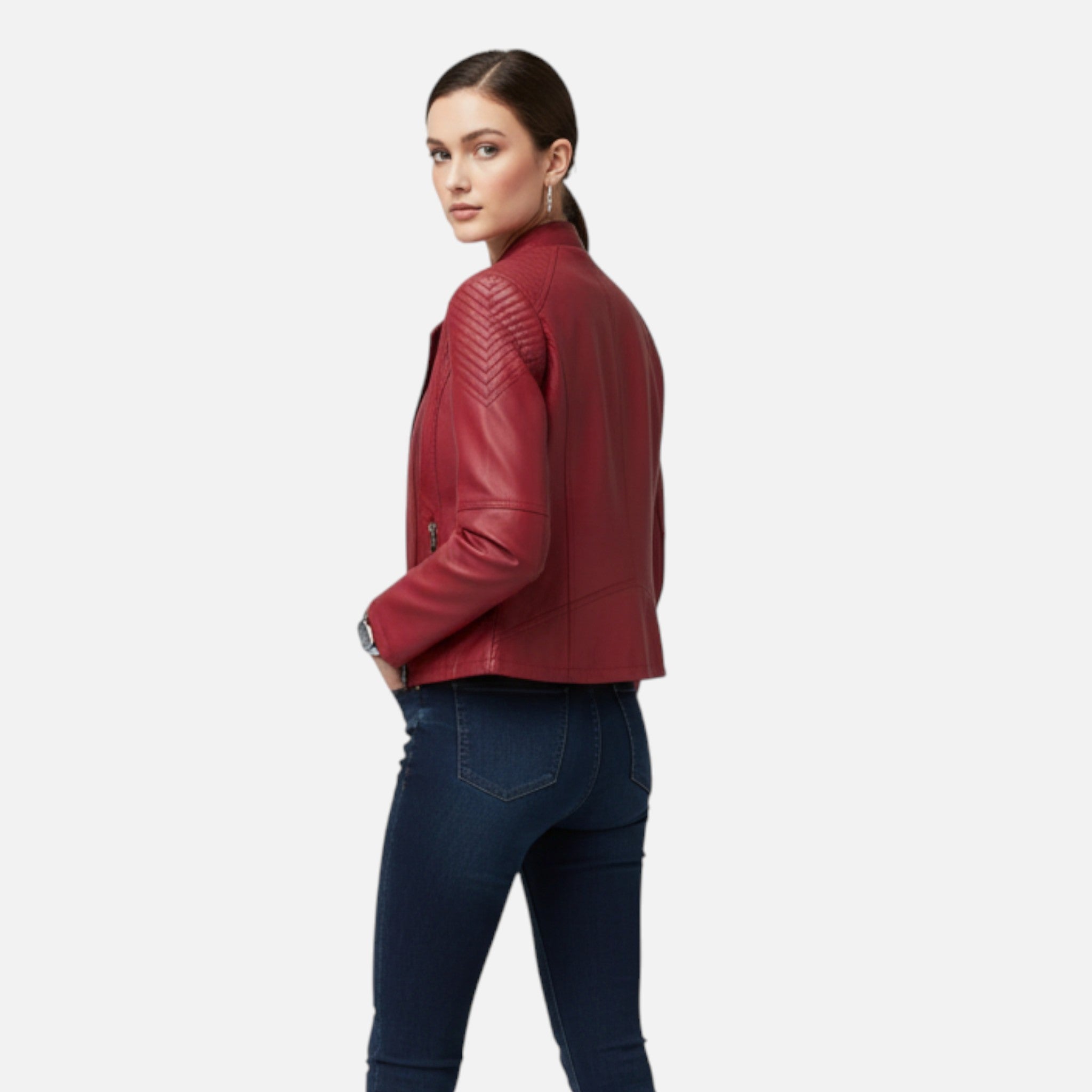 Ridinthewind - Everleigh | Slim Fit Jas met rits – Leer met revers -